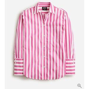 J.Crew Garçon Bold Stripe Button Up Crisp Cotton Poplin White Pink Womens 20